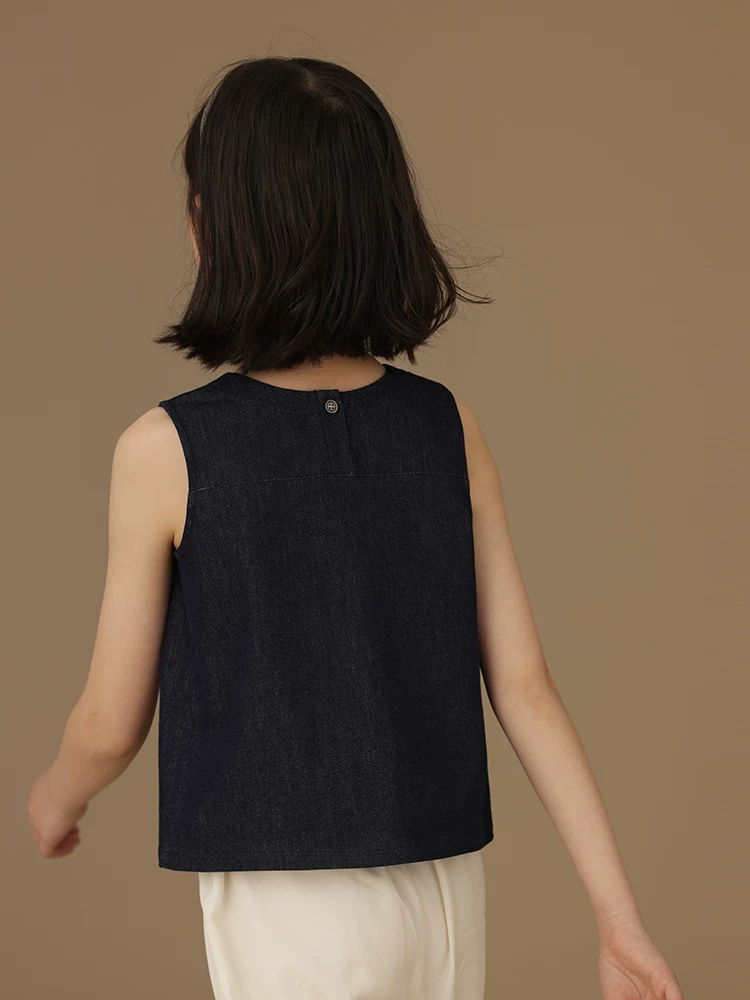 Quần áo mùa hè cho bé gái, áo vest denim đa năng và sành điệu, áo khoác ngoài bằng cotton mỏng.