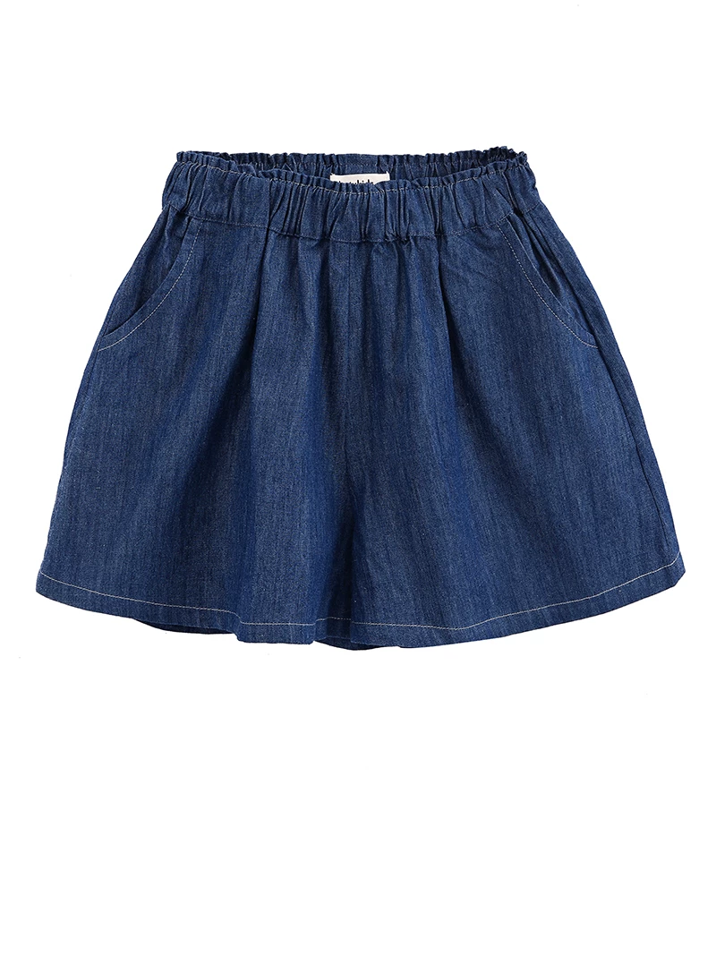 Quần áo mùa hè cho trẻ em quần ống rộng chất liệu cotton mỏng, quần dài rộng rãi, quần lửng nữ, quần short bò mặc ngoài