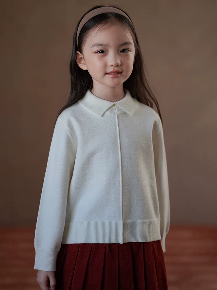 Quần áo trẻ em mùa thu đông Áo len trẻ em màu trắng nhạt phong cách Hàn Quốc Áo len dệt kim preppy cho bé trai và bé gái Áo sơ mi cơ bản hợp thời trang