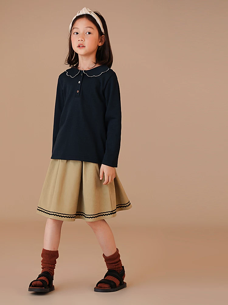 Quần áo trẻ em Hazi Mùa thu Mới Phong cách cha mẹ và con cái Váy eo co giãn cho bé gái Màu trơn Ren Cotton nguyên chất Váy ngắn đa năng thông thường