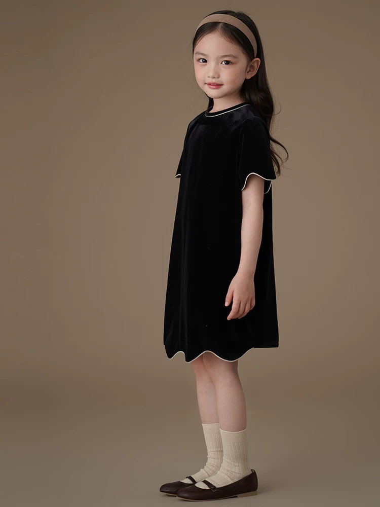 Váy nhung đen đơn giản và thanh lịch cho bé gái, trang phục dạ hội mùa thu, 25 kiểu mới