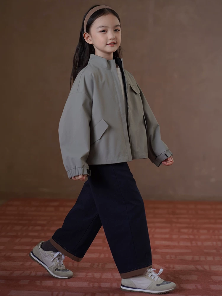 Quần áo trẻ em mùa xuân thu quần dài màu xanh hải quân cotton thân thiện với da quần thẳng bé trai và bé gái quần rộng rãi phong cách giản dị