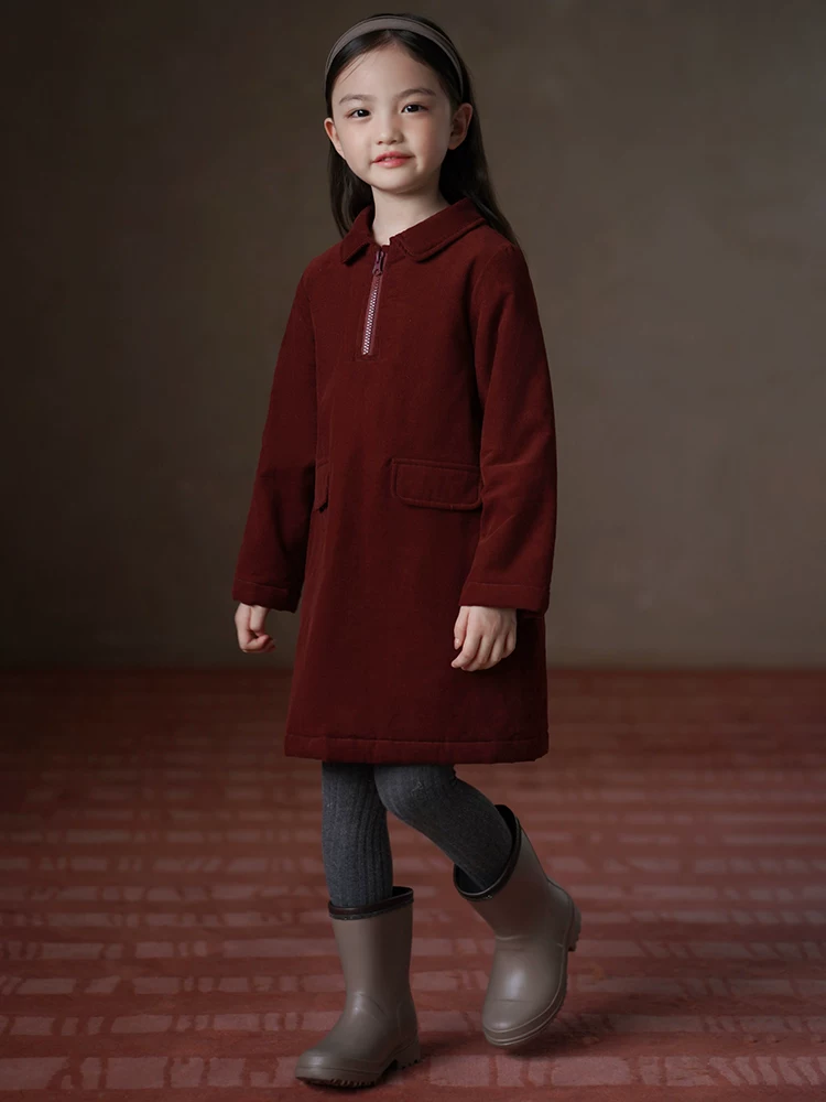 Quần áo trẻ em mùa thu đông váy đệm bông phong cách Hàn Quốc váy công sở dài vừa phải váy nhung cotton cho bé gái áo khoác cotton cho bé gái