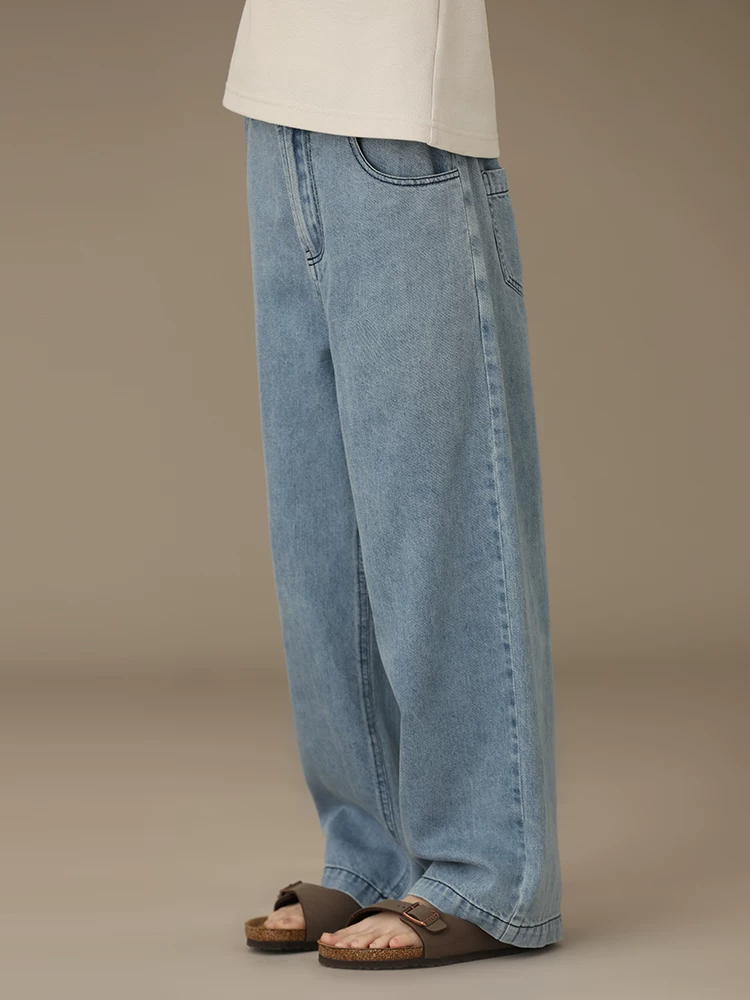 Quần áo trẻ em xuân thu unisex dáng ôm thẳng rộng dài chấm đất chất liệu mềm mại quần jeans ống rộng cho bé trai và bé gái