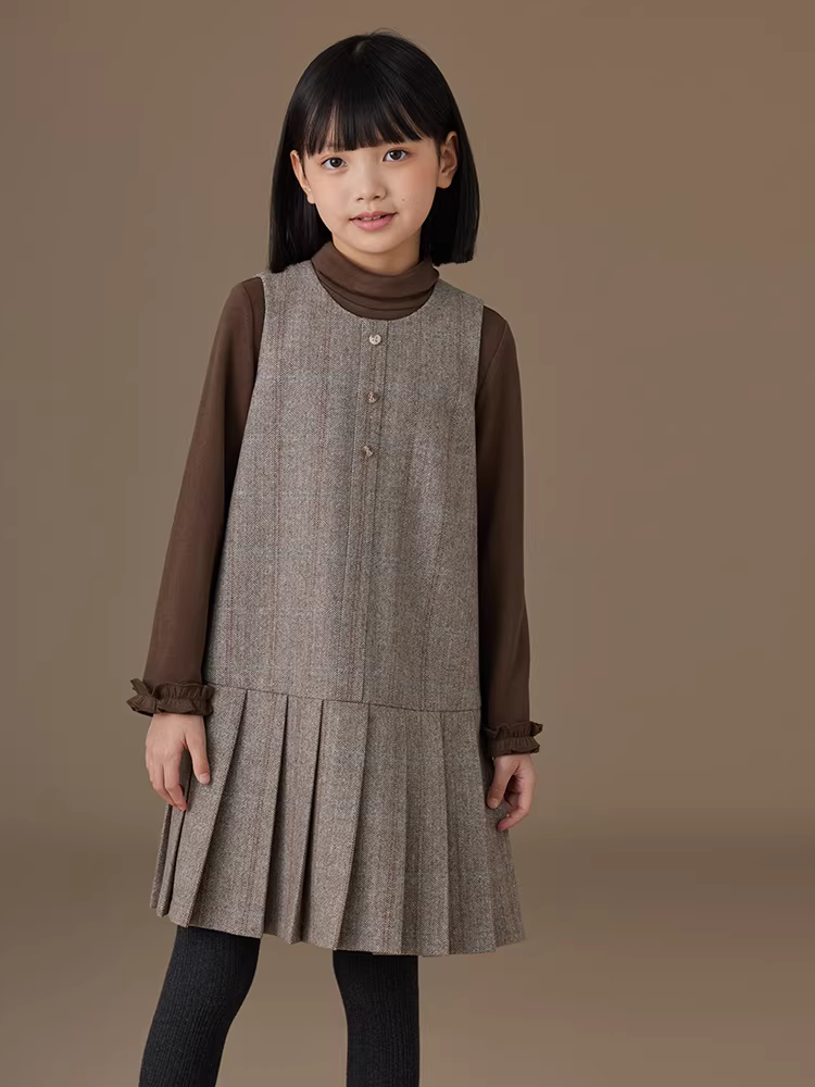 Quần áo trẻ em Hazi Xuân Thu Váy vest trẻ em Váy vest kẻ sọc cổ điển Váy len cho bé gái Váy len cho trẻ lớn hơn