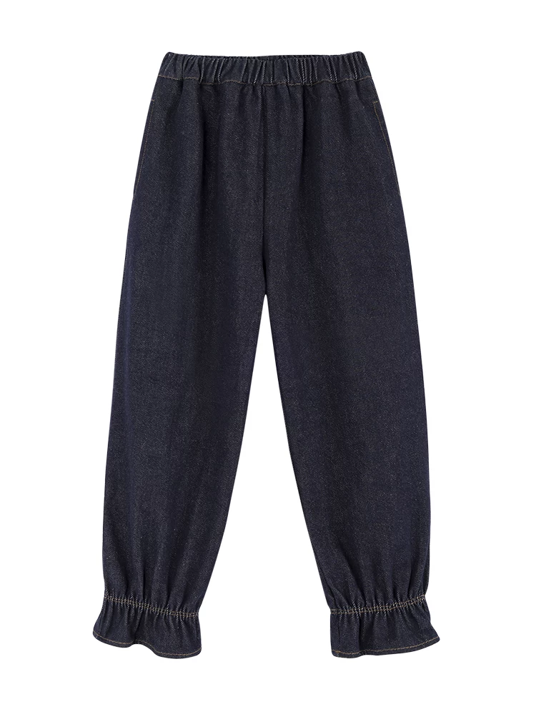Quần dài trẻ em Hazi mùa thu đông phong cách retro rừng, chất liệu cotton, bo gấu bèo nhún, kiểu dáng rộng rãi, chất liệu jean cho bé gái