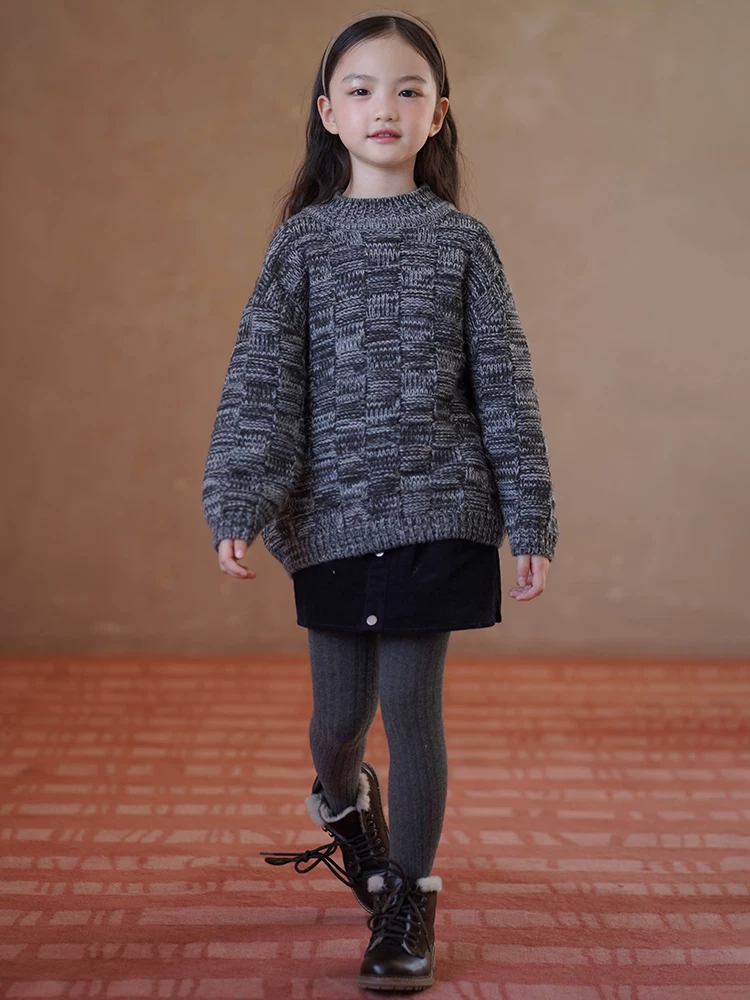 Áo len dệt kim ấm áp, dáng rộng, phong cách thường ngày cho bé trai và bé gái, cổ tròn, kiểu dáng thoải mái