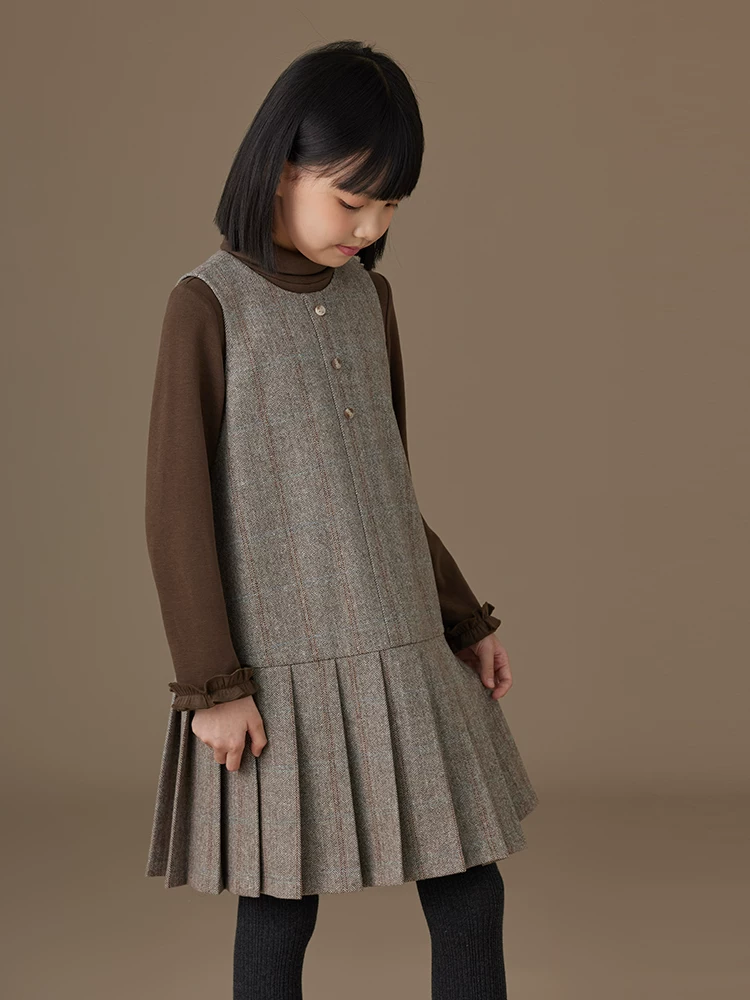 Quần áo trẻ em Hazi Xuân Thu Váy vest trẻ em Váy vest kẻ sọc cổ điển Váy len cho bé gái Váy len cho trẻ lớn hơn