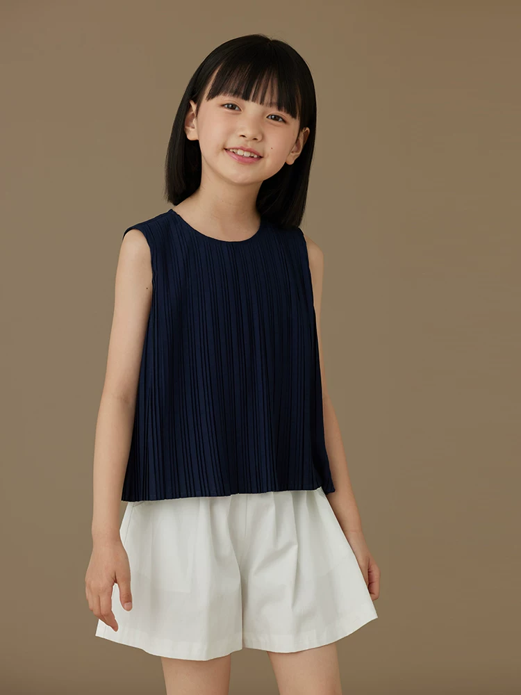 Áo vest trẻ em cho bé gái, áo sọc xanh navy, kiểu dáng đơn giản và cao cấp, trang phục mùa hè không tay cho bé gái.