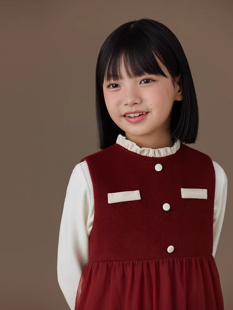 Quần áo trẻ em mùa thu đông váy vest đỏ đơn giản váy cao cấp váy năm mới cho bé gái dành cho trẻ lớn hơn
