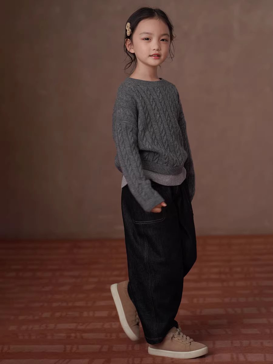 Áo len mùa đông cho trẻ em, dày dặn và ấm áp, áo len đan dây cho bé trai và bé gái, dáng rộng.