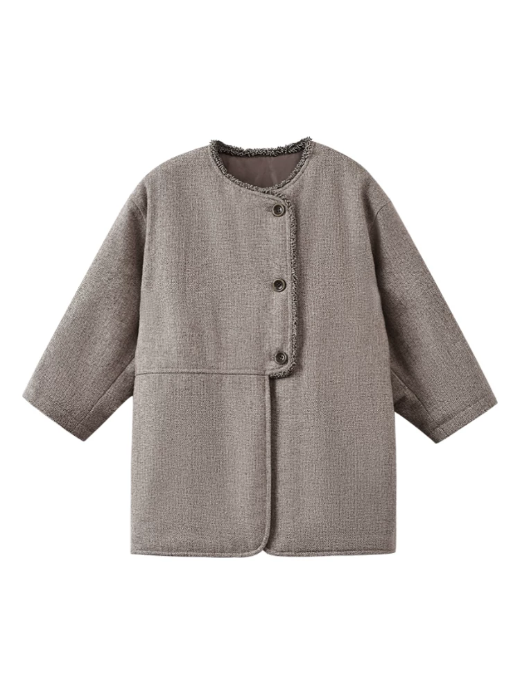 Quần áo trẻ em Hazi Áo khoác len mùa đông cho bé gái, Áo khoác len dài vừa phải, Áo khoác cotton ấm áp đơn giản phong cách Hàn Quốc cho bé gái.