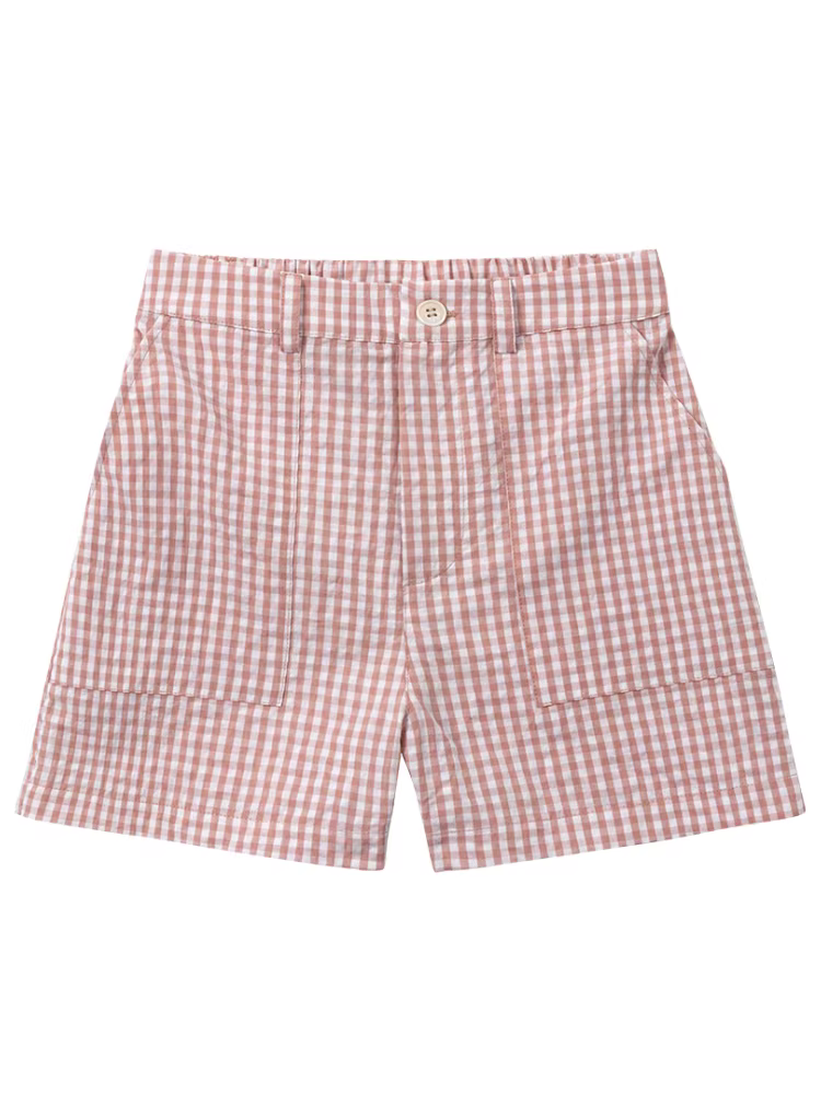 Quần áo trẻ em Hazi Mùa hè mới xuất hiện Siêu mềm mại thân thiện với làn da thoáng khí Bong bóng gạc cotton hữu cơ Quần short kẻ sọc thường ngày dành cho cha mẹ và con cái