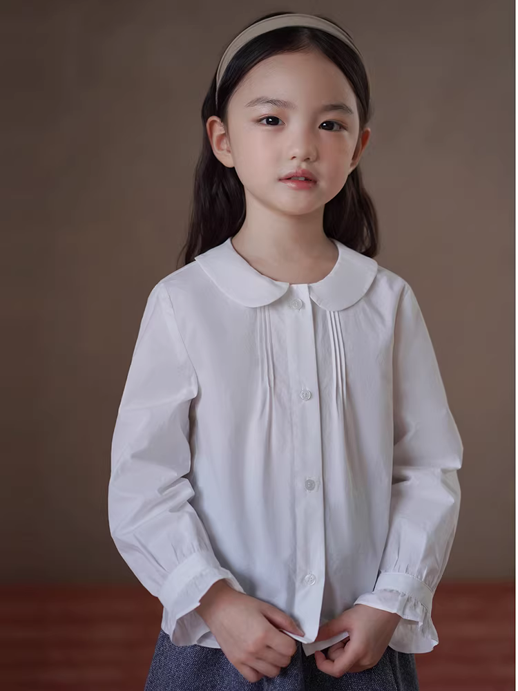 Quần áo trẻ em trang phục mùa thu phong cách Hàn Quốc phong cách học sinh áo dài tay áo sơ mi trắng cho bé gái lớn hơn áo sơ mi cơ bản hợp thời trang