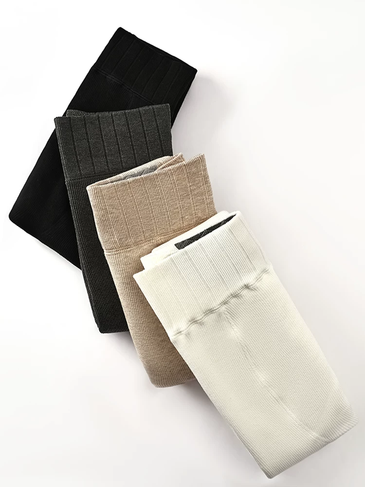 Quần legging giữ nhiệt cho trẻ em mùa thu đông, quần tất dày lót lông cừu màu trơn co giãn cho bé gái lớn hơn.