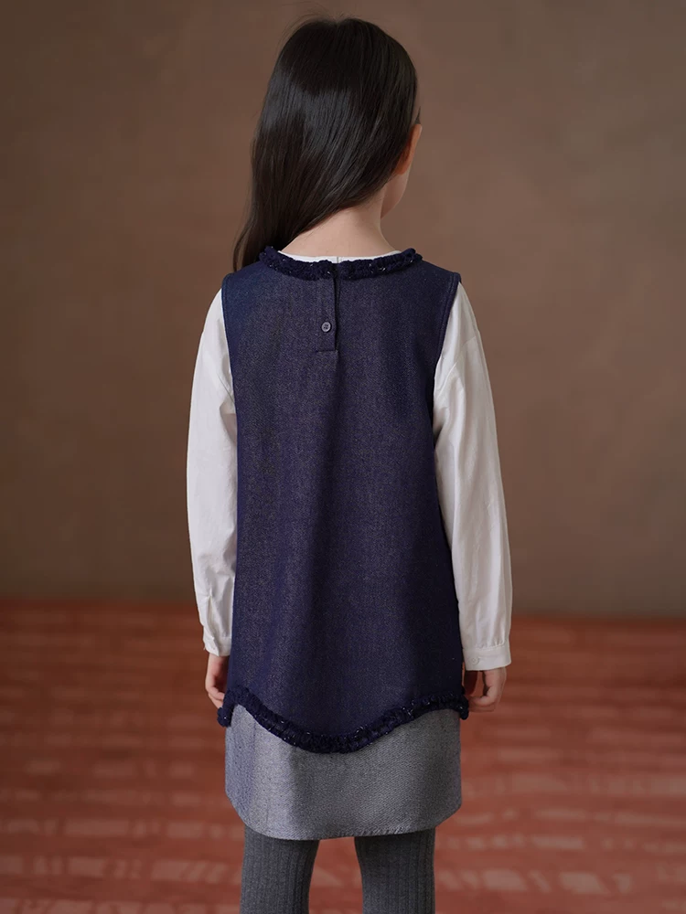 Quần áo trẻ em Hazi Xuân Thu Phong cách mới Váy vest trẻ em Phiên bản Hàn Quốc Váy giả hai mảnh đơn giản Váy denim nữ thời trang