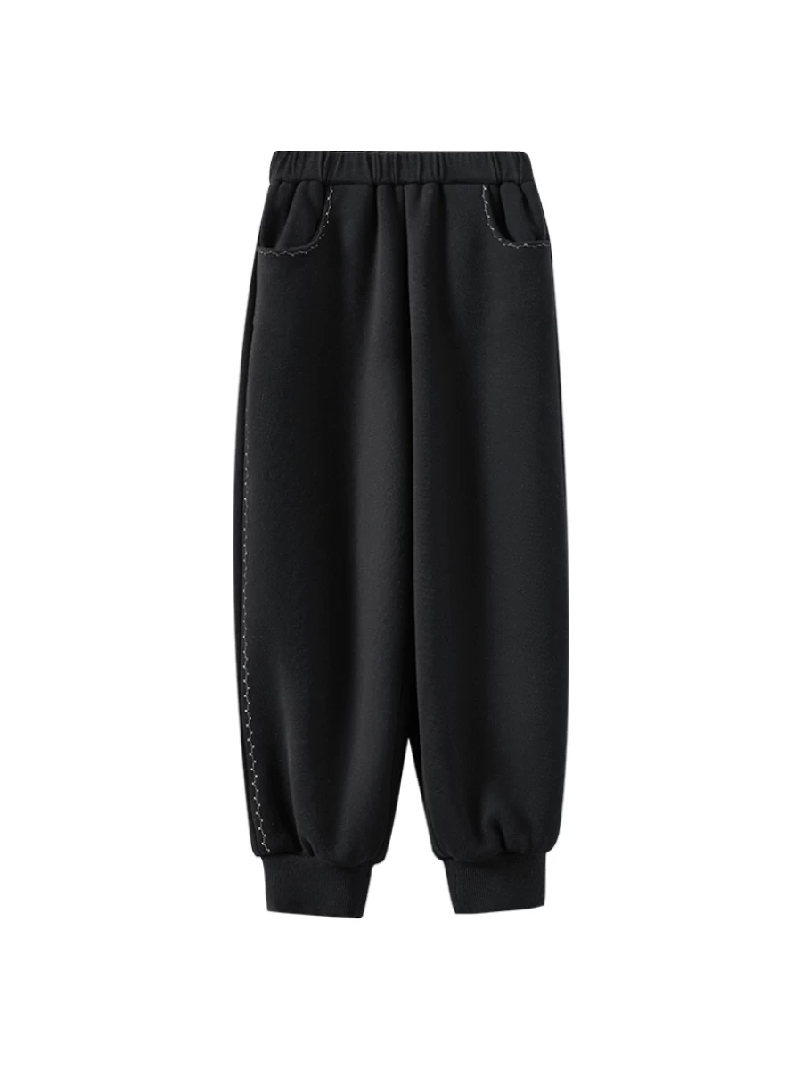 Quần dài lót lông mùa đông cho trẻ em, quần jogger đen dệt kim co giãn, quần thể thao cho bé gái, dày dặn và ấm áp.