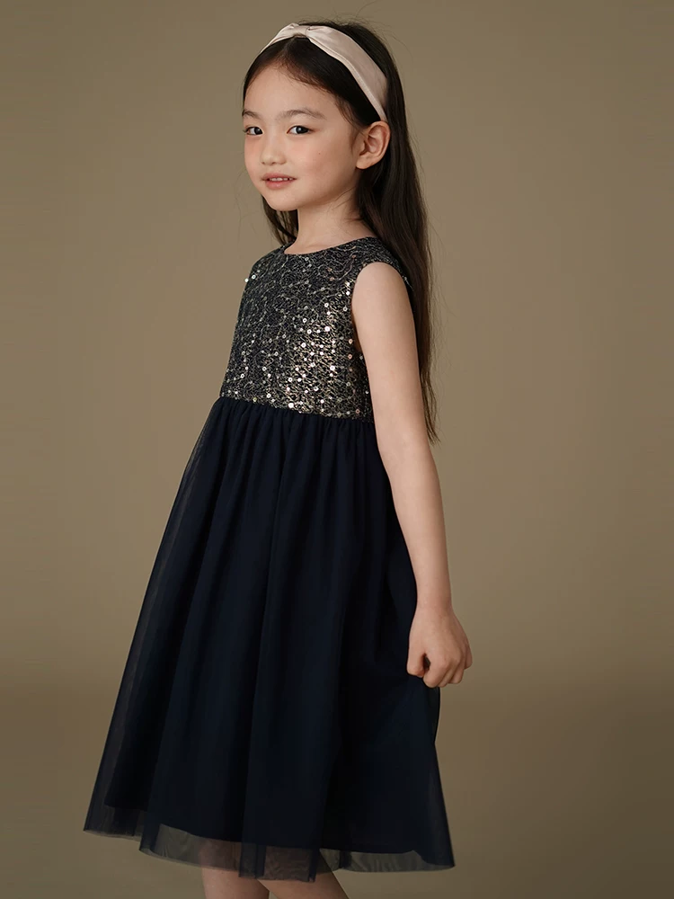 Quần áo mùa hè cho trẻ em ren sequin váy voan bé gái chắp vá váy ba lỗ váy không tay kiểu dáng thời trang