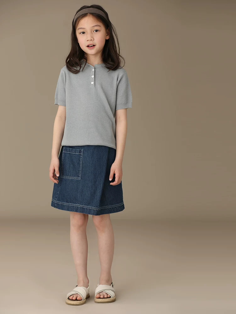 Hazi Quần Áo Trẻ Em Thu Đông Hàng Mới Về Nữ Thiết Kế Độc Đáo Cha Mẹ-Con Denim Vintage Váy Chữ A Váy Ngắn