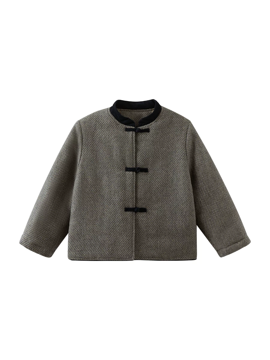 Áo khoác len mùa đông cho trẻ em Ha Chi Áo khoác len đơn giản và cao cấp dành cho bé trai và bé gái Áo khoác cotton phong cách Trung Quốc mới