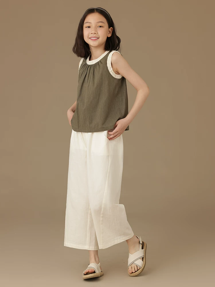 Quần thường ngày cho trẻ em màu trắng nhạt, quần dài rộng rãi hoàn toàn bằng cotton cho bé trai và bé gái, quần chống muỗi mỏng mùa hè.