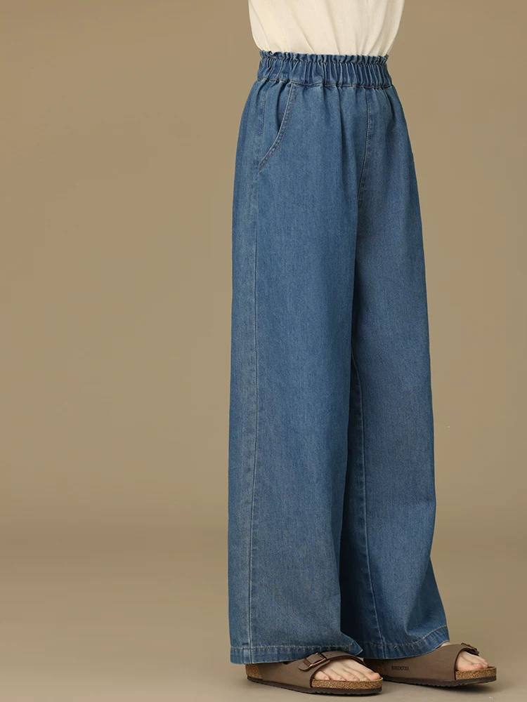 Trang phục denim trẻ em dành cho bé gái, quần áo mùa hè cho trẻ lớn, đồ đôi cha mẹ và con cái, áo ba lỗ rộng bằng cotton nguyên chất, quần ống rộng dài đến sàn.
