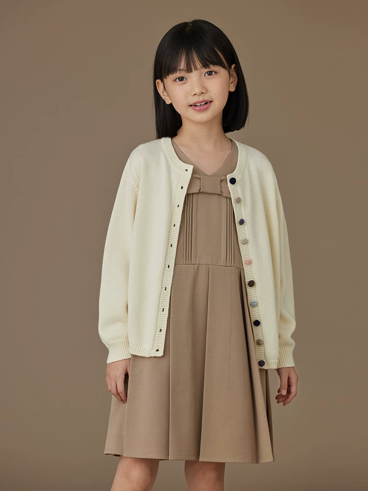 Váy áo vest trẻ em cho mùa xuân và mùa thu, váy xếp ly nơ ngọt ngào, váy không tay đa năng, phong cách thường ngày dành cho bé gái.