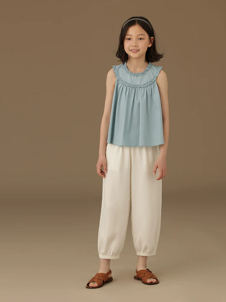 Quần áo trẻ em phong cách Hàn Quốc quần trắng thường ngày quần jogger trẻ em quần lửng bé gái mùa hè mỏng kiểu dáng thời trang