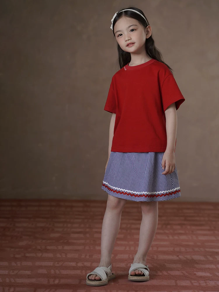 Quần áo trẻ em mặc mùa hè cotton thân thiện với da váy kẻ sọc cổ điển váy chữ A dành cho nữ váy ngắn phong cách học đường váy ngắn mỏng