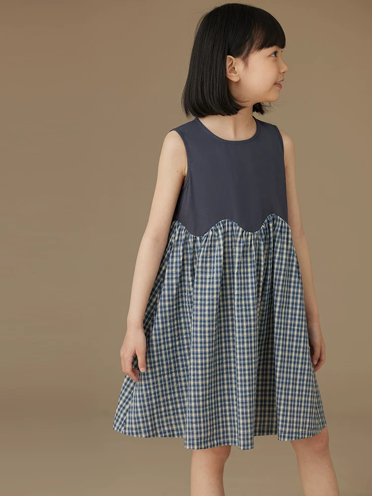 Váy vest trẻ em mùa hè, mỏng và thân thiện với làn da, được làm từ chất liệu cotton nguyên chất với họa tiết chắp vá, váy không tay kiểu học sinh dành cho bé gái.