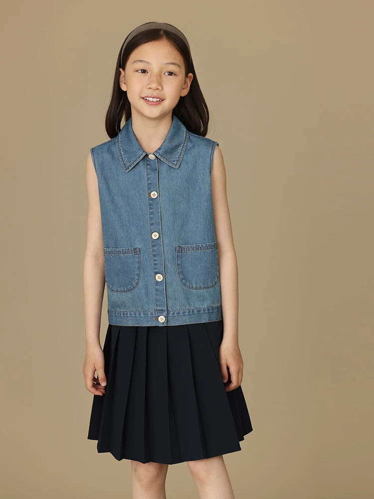 Áo denim trẻ em mùa hè áo vest mỏng cotton thân thiện với da áo sơ mi không tay bé trai bé gái quần áo mùa hè