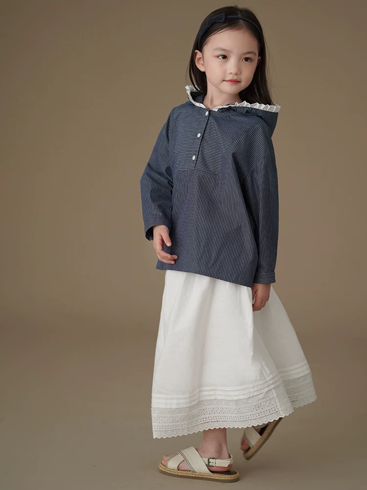 Quần áo trẻ em Hazi Váy dài thường ngày mùa xuân/hè Váy dài ren trắng kiểu cổ tích Váy cotton thân thiện với da Váy chữ A