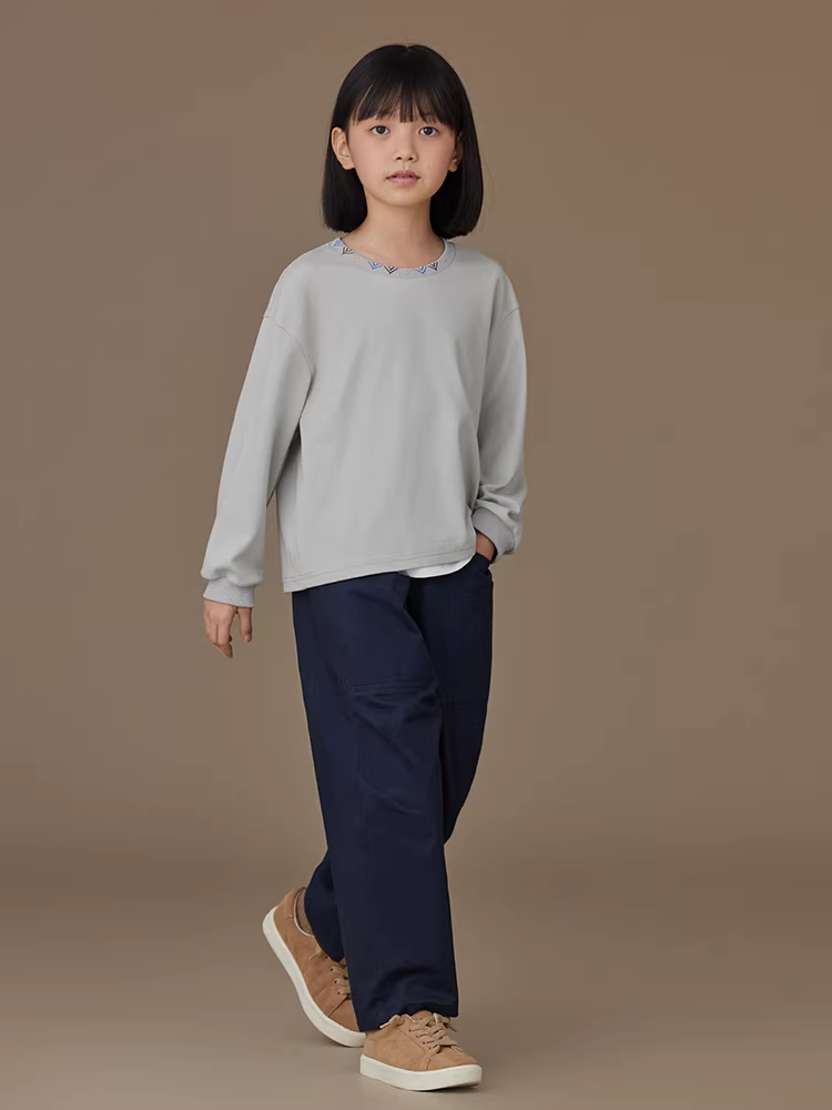 Quần thường ngày cho trẻ em mùa xuân thu mỏng màu xanh hải quân thiết kế đơn giản quần cargo bé trai và bé gái cotton