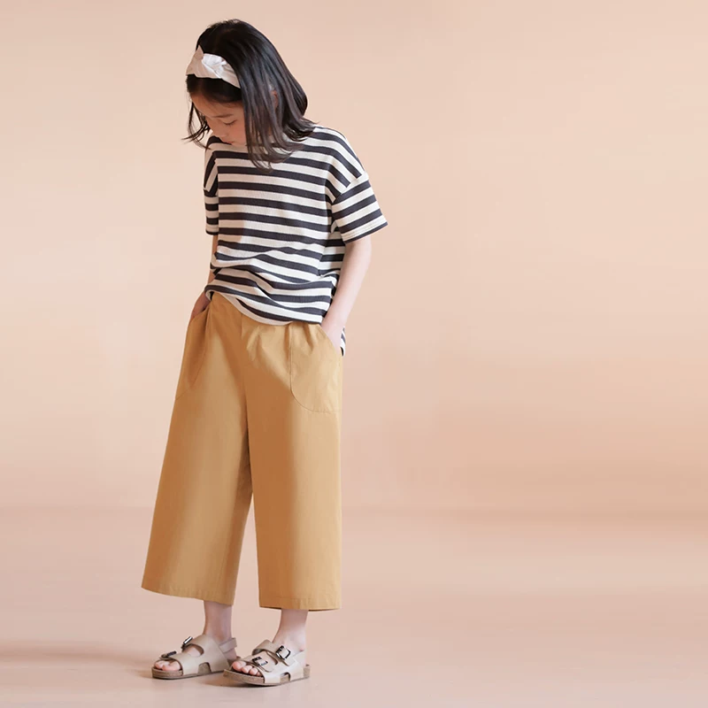Quần áo trẻ em Hazi hàng mới về mùa thu dành cho cha mẹ và con trai và con gái màu trơn dáng rộng ống thẳng cotton nguyên chất lưng thun quần đa năng thông thường
