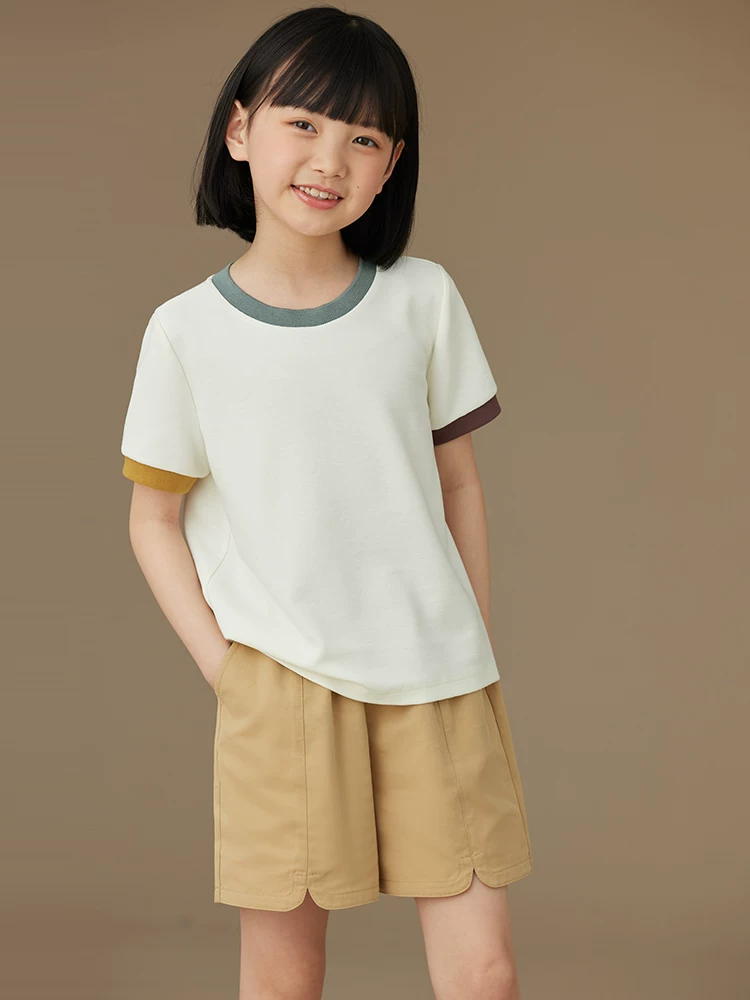 Quần áo trẻ em quần short dài đến đầu gối cho bé trai và bé gái màu vàng gừng thoáng mát cơ bản quần short thể thao thông thường cho trẻ em mùa hè