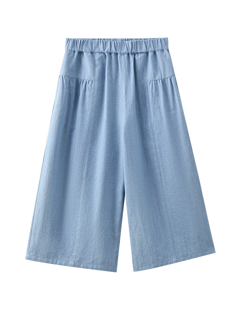 Quần dài ống đứng mùa hè chất liệu cotton mềm mại cho bé gái, quần jeans trẻ em, quần dài rộng rãi thoải mái