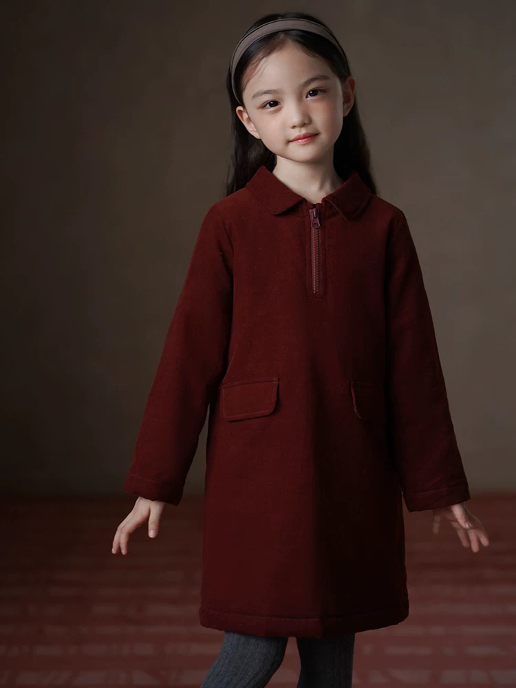 Quần áo trẻ em mùa thu đông váy đệm bông phong cách Hàn Quốc váy công sở dài vừa phải váy nhung cotton cho bé gái áo khoác cotton cho bé gái