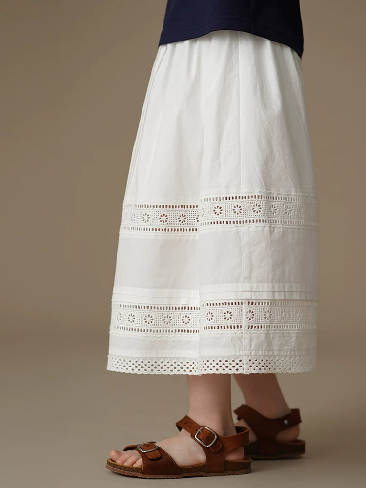 Quần áo trẻ em mùa hè váy nửa thân cotton thân thiện với da váy ren trắng váy dài cho bé gái thiết kế đơn giản