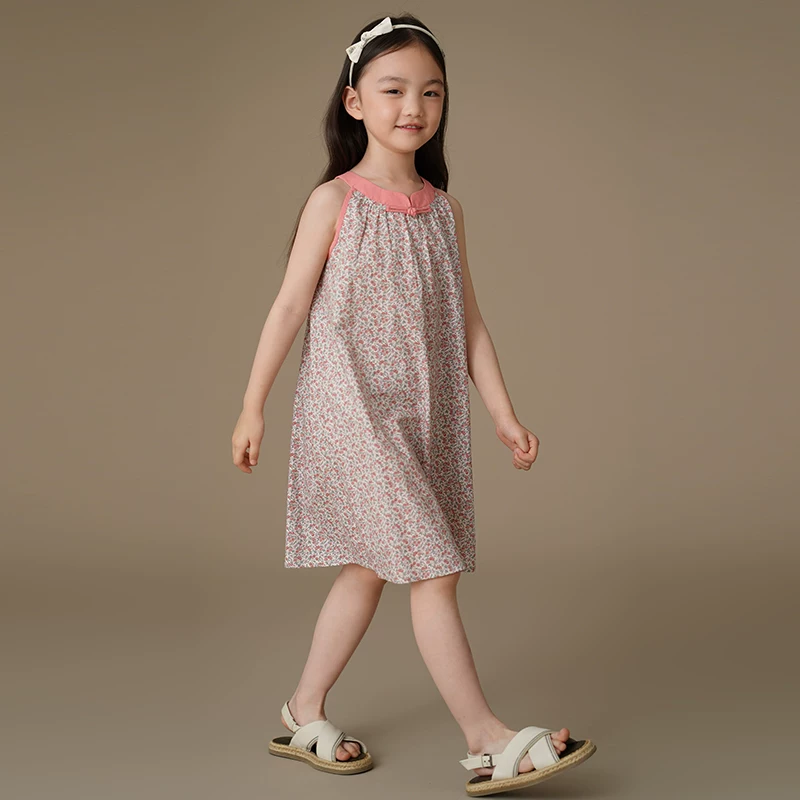 Quần áo trẻ em Váy vest hoa mùa hè có cổ sườn xám kiểu Trung Quốc mới dành cho trẻ lớn hơn, trang phục mùa hè có thiết kế đầy phong cách.