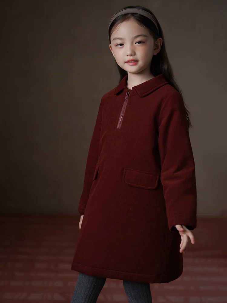 Quần áo trẻ em mùa thu đông váy đệm bông phong cách Hàn Quốc váy công sở dài vừa phải váy nhung cotton cho bé gái áo khoác cotton cho bé gái