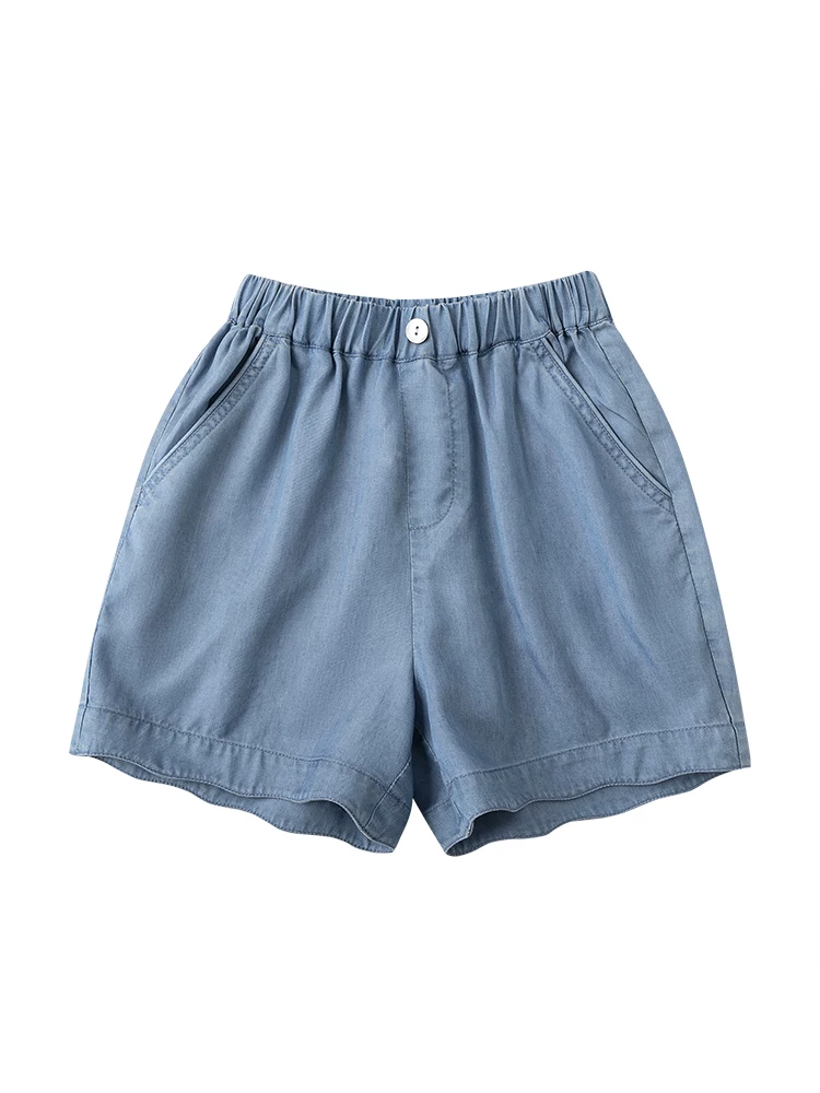 Quần short denim Tencel kiểu dáng hoa cánh tiên, thiết kế tinh xảo, phong cách mẹ và bé, mùa hè mới dành cho bé gái của thương hiệu Ha Chi.