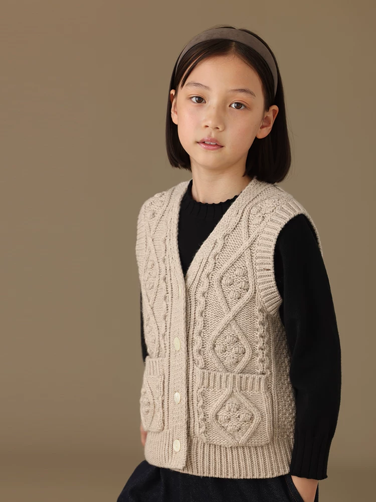 Quần áo trẻ em Hazi Áo vest trẻ em mùa thu đông Áo len pha cổ chữ V Áo len đan xoắn Áo len cardigan cho bé trai và bé gái