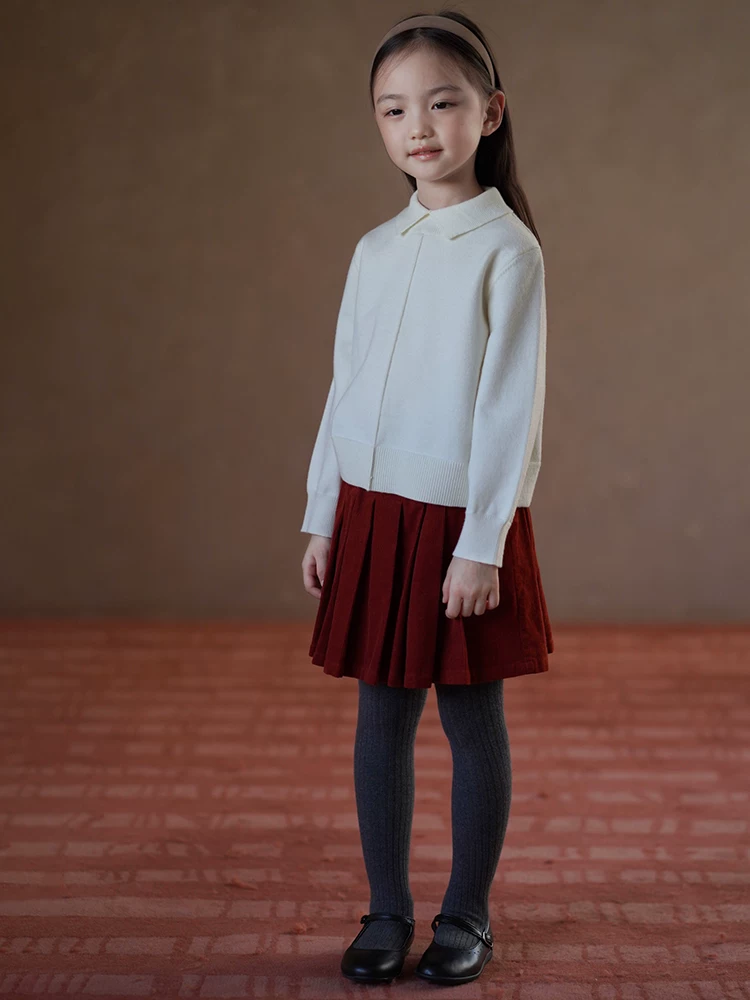 Quần áo trẻ em mùa thu đông Áo len trẻ em màu trắng nhạt phong cách Hàn Quốc Áo len dệt kim preppy cho bé trai và bé gái Áo sơ mi cơ bản hợp thời trang