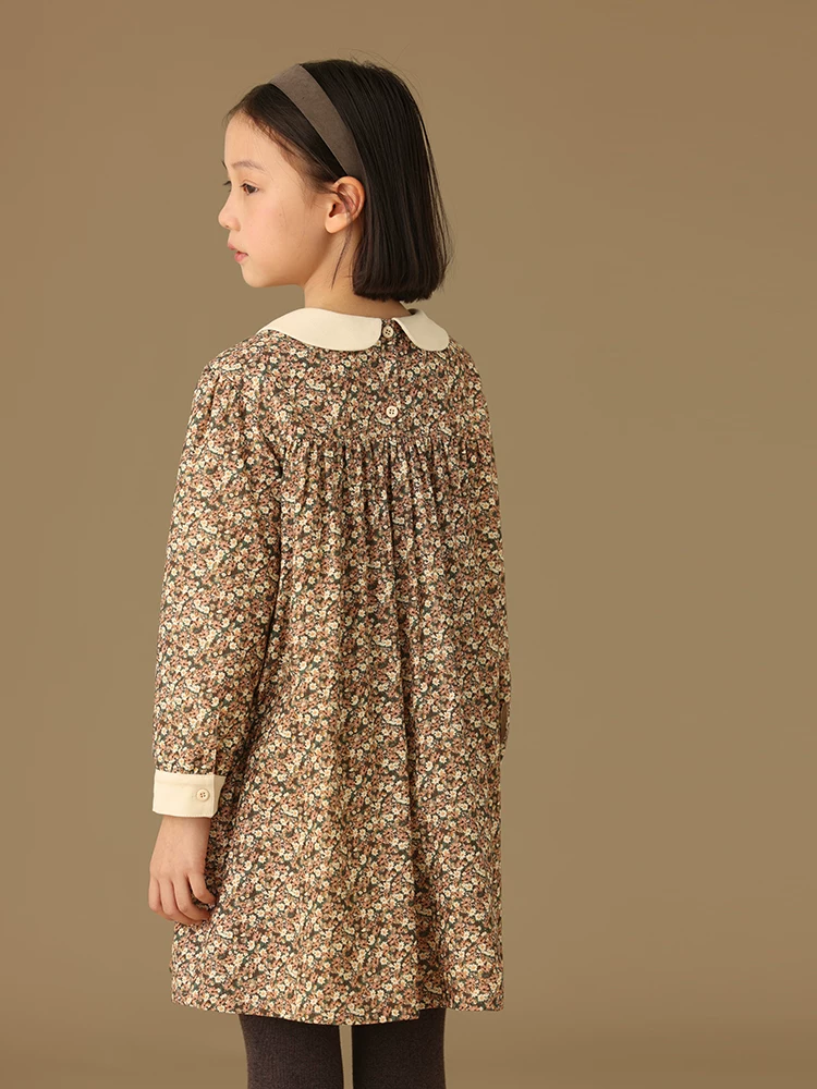 Quần áo trẻ em mùa thu đông váy hoa retro cotton nguyên chất cổ búp bê bé gái váy dài tay sành điệu cho bé gái