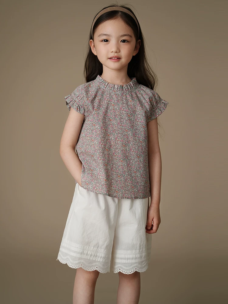 Quần short cotton đa năng có viền ren trắng cho bé gái, quần kiểu dáng mỏng mùa hè