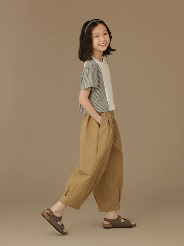 Quần mỏng mùa hè dành cho trẻ em bé trai bé gái quần chín điểm quần chống muỗi quần dài trẻ em quần jogger màu lạc đà
