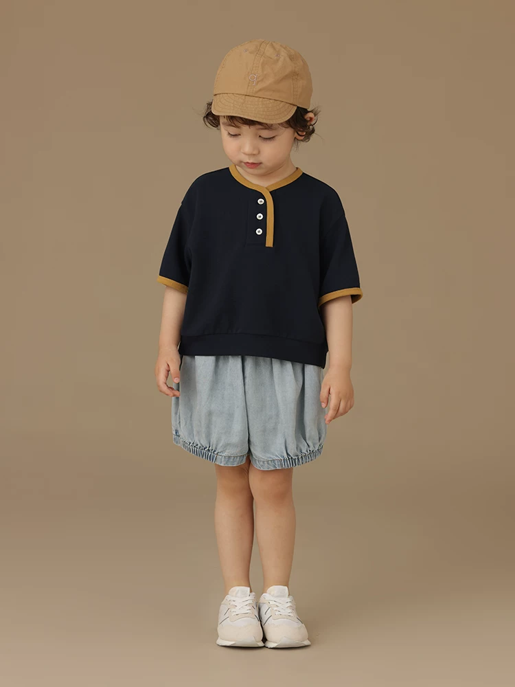 Quần áo trẻ em quần short năm điểm mát mẻ và thoáng khí quần short denim lyocell quần short bé trai và bé gái kiểu dáng mỏng mùa hè