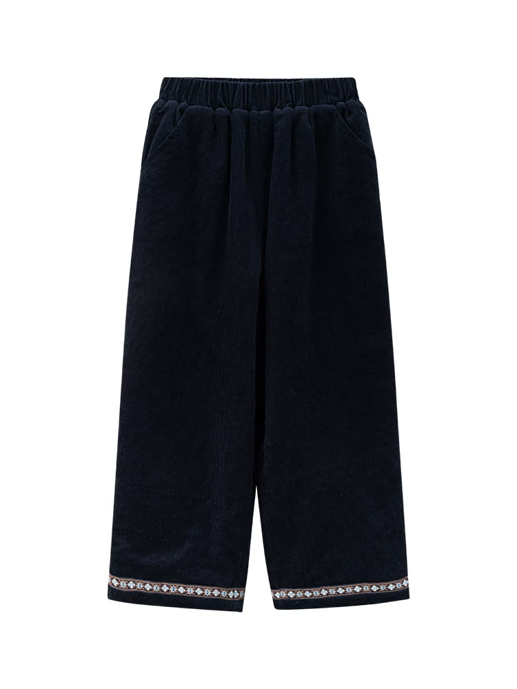 Quần thường ngày mùa đông cho trẻ em, quần ống thẳng bằng cotton thân thiện với làn da, quần dài lót lông cừu cho bé gái, quần áo mùa đông ấm áp cho bé gái.