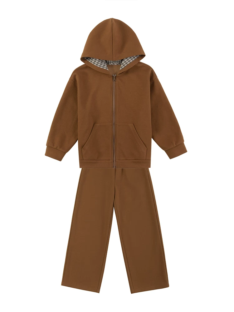Bộ quần áo trẻ em mùa thu chất liệu cotton, kiểu dáng áo hoodie có khóa kéo, phong cách thể thao giản dị kiểu Mỹ, dành cho bé trai và bé gái.