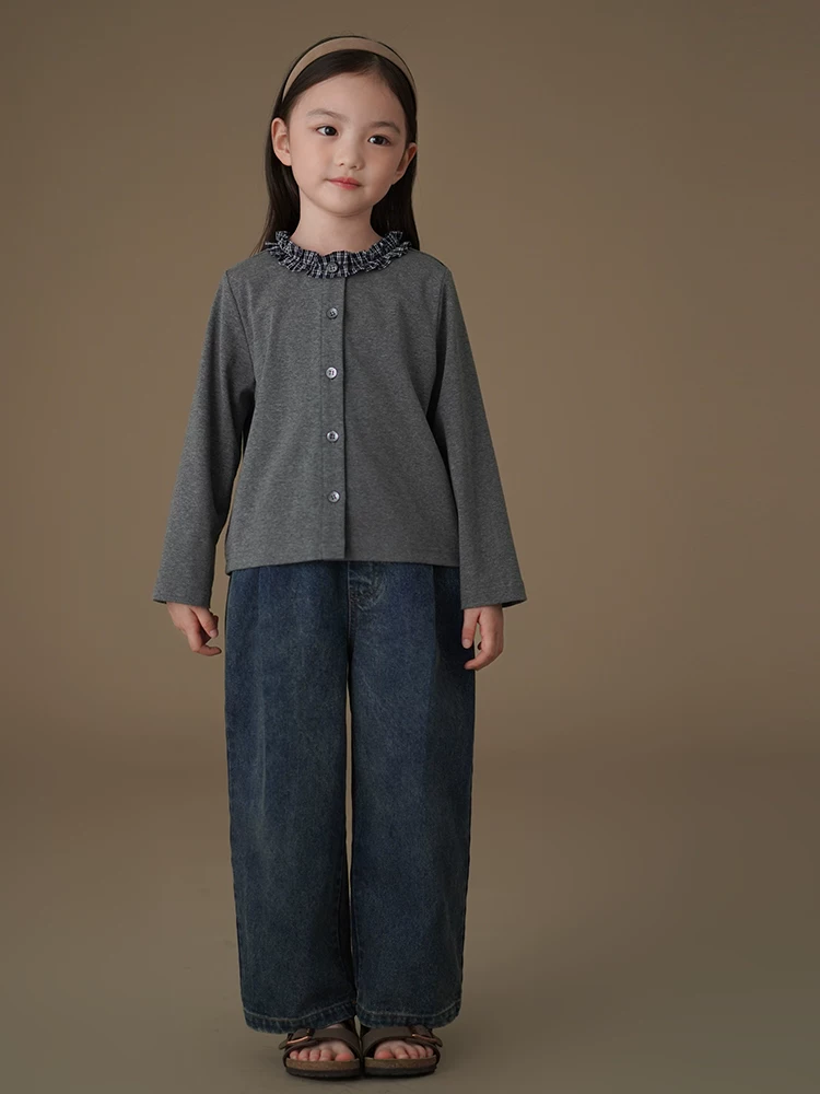 Quần denim trẻ em cho mùa xuân và mùa thu, quần dài giản dị cổ điển cổ điển cho bé trai và bé gái, quần cắt kiểu dao hình củ cà rốt, sành điệu.